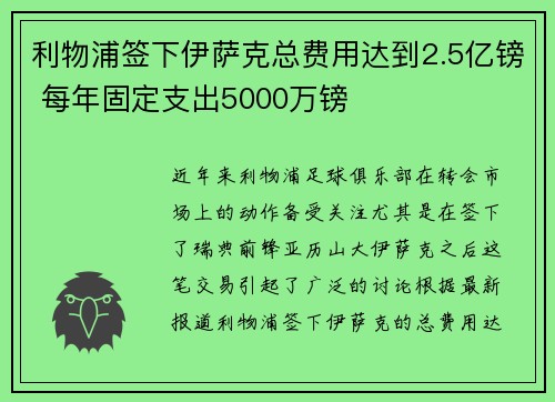 利物浦签下伊萨克总费用达到2.5亿镑 每年固定支出5000万镑